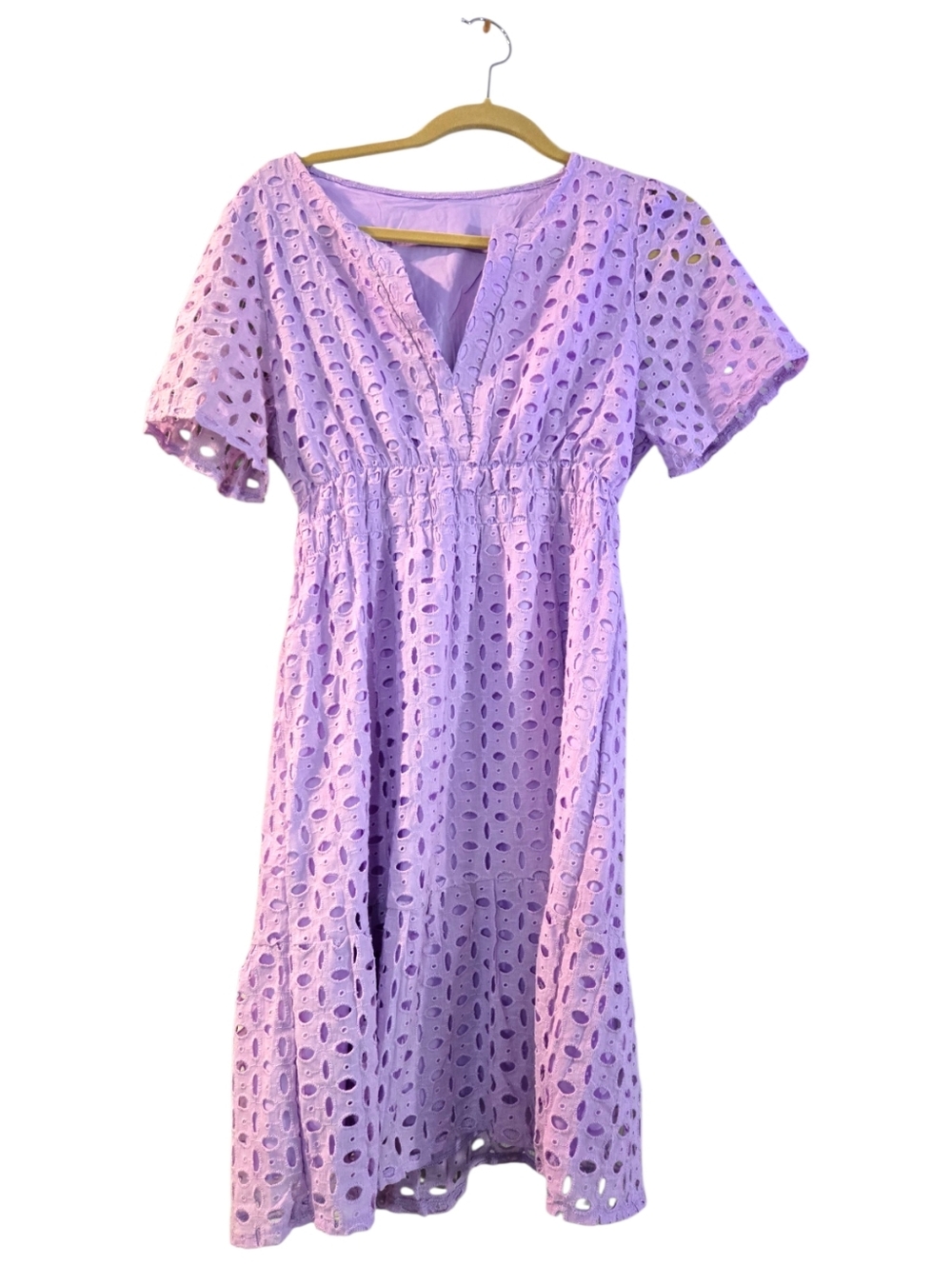 Lavender Eyelet V-Neck Short Sleeve Dress